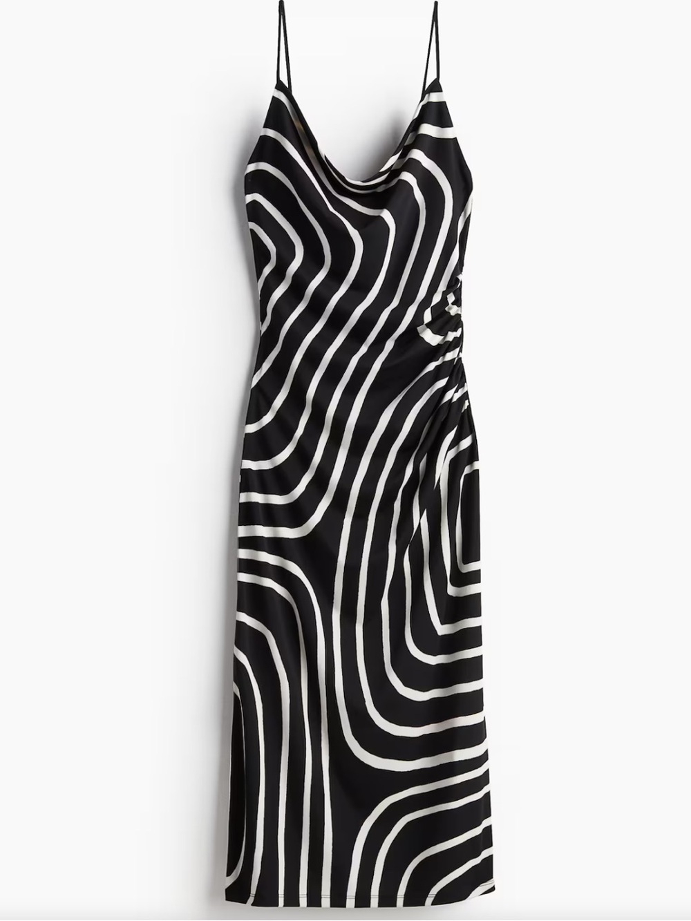 H&M Black & White Graphic Cowl Neck Slip Maxi Dress